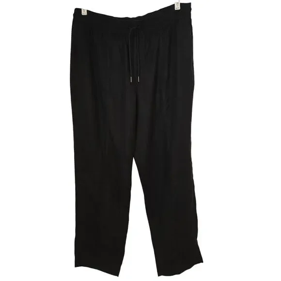 Athleta Retreat High Rise Linen Ankle Pant Black L Elastic Waist Pockets - Picture 4 of 11